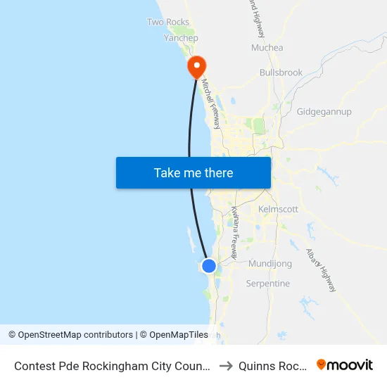 Contest Pde Rockingham City Council to Quinns Rocks map