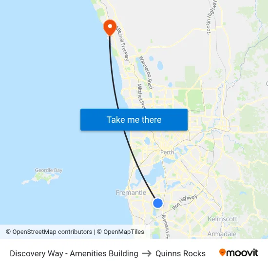 Discovery Way - Amenities Building to Quinns Rocks map