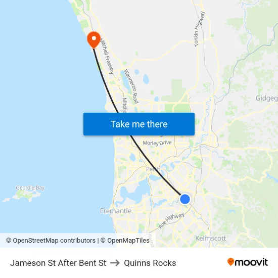 Jameson St After Bent St to Quinns Rocks map