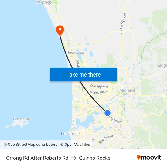 Orrong Rd After Roberts Rd to Quinns Rocks map