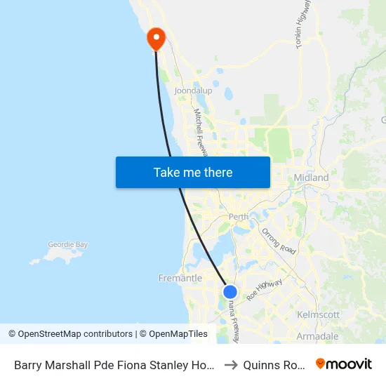 Barry Marshall Pde Fiona Stanley Hospital to Quinns Rocks map