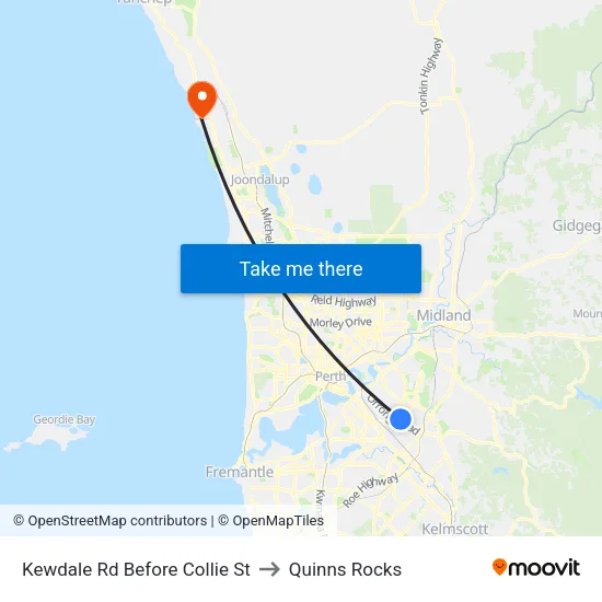 Kewdale Rd Before Collie St to Quinns Rocks map