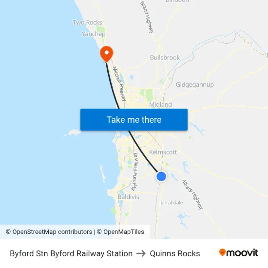 Byford Stn Byford Railway Station to Quinns Rocks map