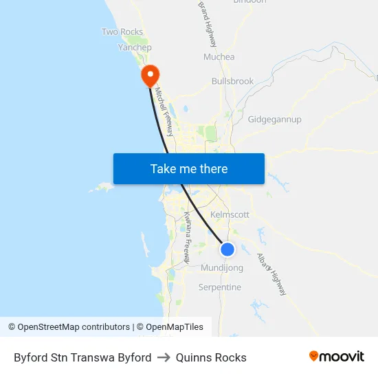 Byford Stn Transwa Byford to Quinns Rocks map