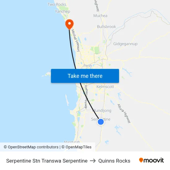 Serpentine Stn Transwa Serpentine to Quinns Rocks map