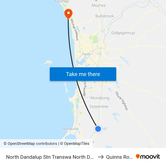 North Dandalup Stn Transwa North Dandalup to Quinns Rocks map