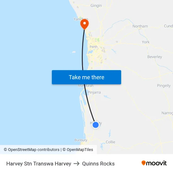 Harvey Stn Transwa Harvey to Quinns Rocks map