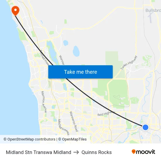 Midland Stn Transwa Midland to Quinns Rocks map