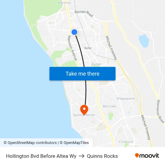 Hollington Bvd Before Altea Wy to Quinns Rocks map
