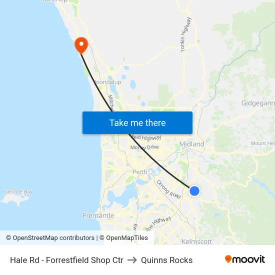 Hale Rd - Forrestfield Shop Ctr to Quinns Rocks map