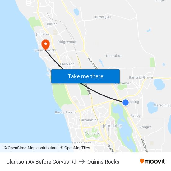 Clarkson Av Before Corvus Rd to Quinns Rocks map
