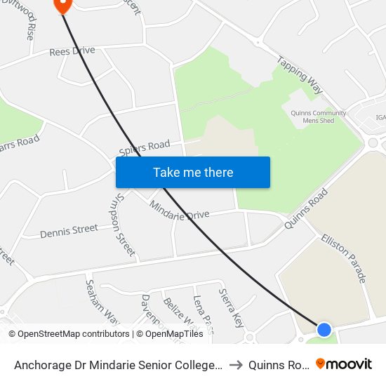 Anchorage Dr Nth Mindarie Senior College Stand 4 to Quinns Rocks map