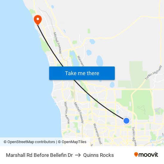 Marshall Rd Before Bellefin Dr to Quinns Rocks map