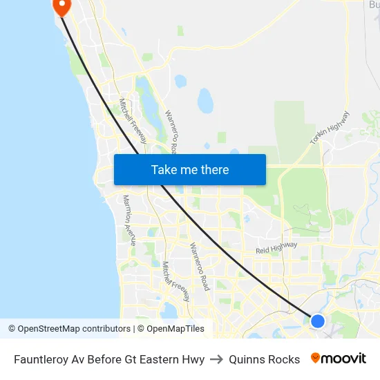 Fauntleroy Av Before Gt Eastern Hwy to Quinns Rocks map