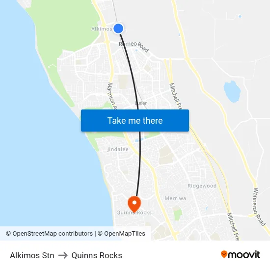 Alkimos Stn to Quinns Rocks map