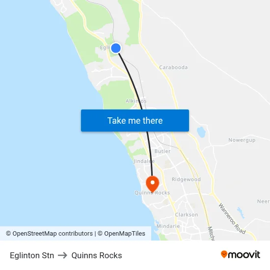 Eglinton Stn to Quinns Rocks map