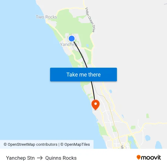 Yanchep Stn to Quinns Rocks map