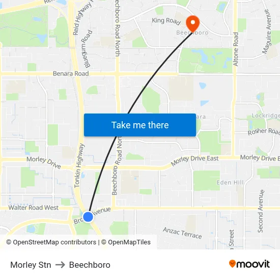 Morley Stn to Beechboro map