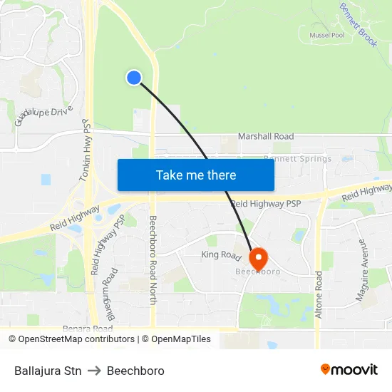 Ballajura Stn to Beechboro map