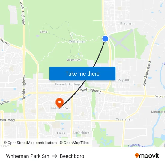 Whiteman Park Stn to Beechboro map