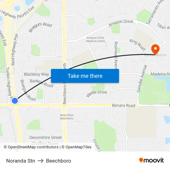 Noranda Stn to Beechboro map