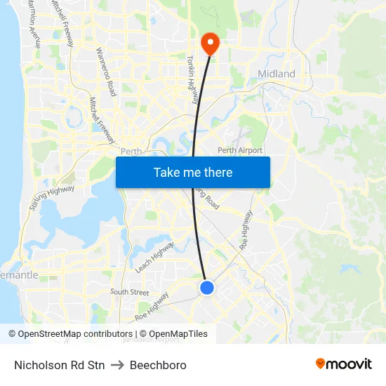 Nicholson Rd Stn to Beechboro map