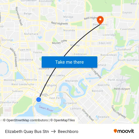 Elizabeth Quay Bus Stn to Beechboro map
