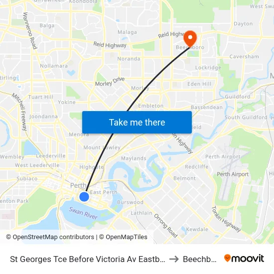 St Georges Tce Before Victoria Av Eastbound to Beechboro map