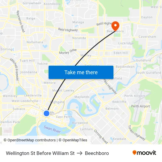 Wellington St Before William St to Beechboro map