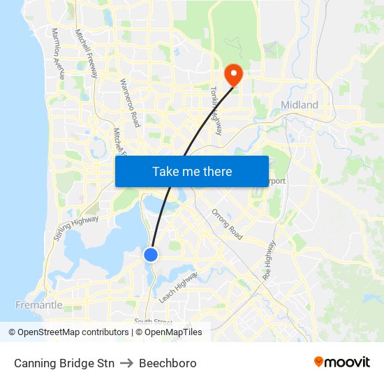 Canning Bridge Stn to Beechboro map