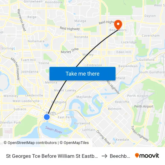 St Georges Tce Before William St Eastbound to Beechboro map