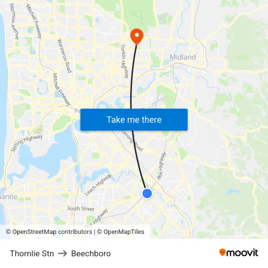 Thornlie Stn to Beechboro map