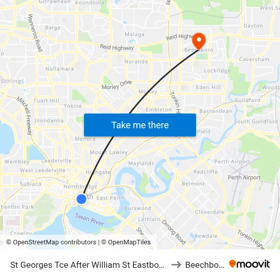 St Georges Tce After William St Eastbound to Beechboro map