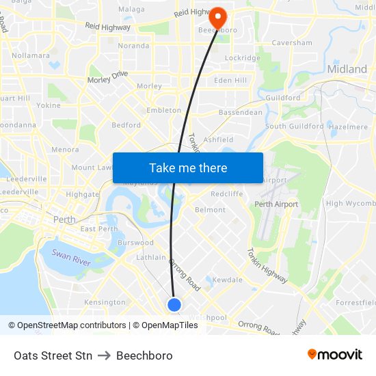 Oats Street Stn to Beechboro map