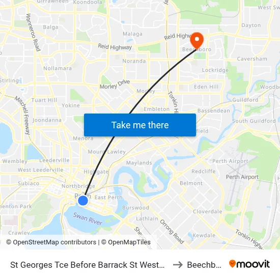 St Georges Tce Before Barrack St Westbound to Beechboro map