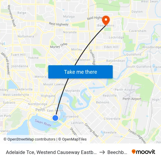 Adelaide Tce, Westend Causeway Eastbound to Beechboro map