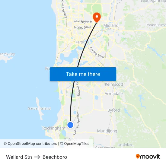 Wellard Stn to Beechboro map