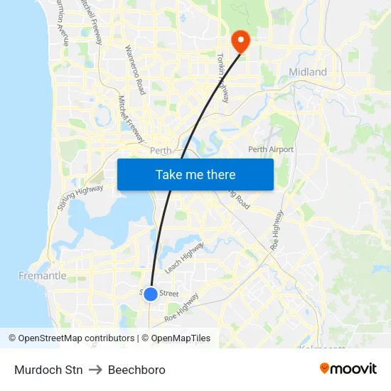 Murdoch Stn to Beechboro map