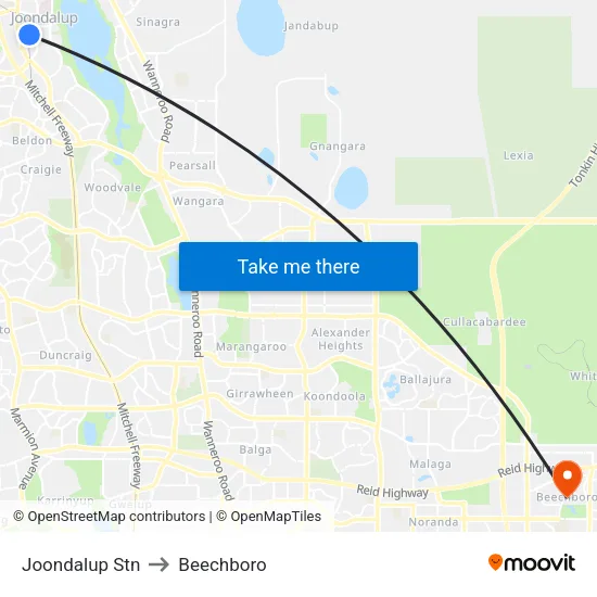 Joondalup Stn to Beechboro map