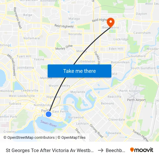 St Georges Tce After Victoria Av Westbound to Beechboro map