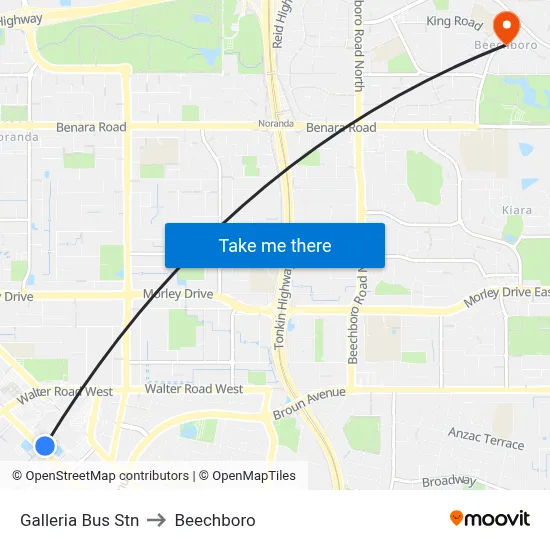 Galleria Bus Stn to Beechboro map
