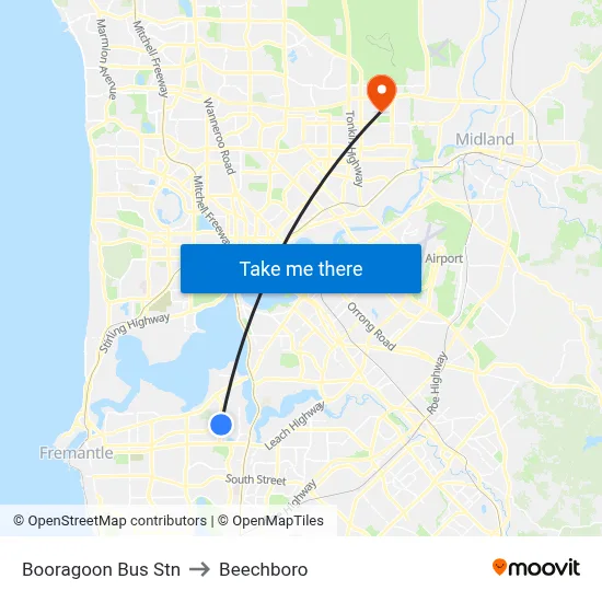 Booragoon Bus Stn to Beechboro map