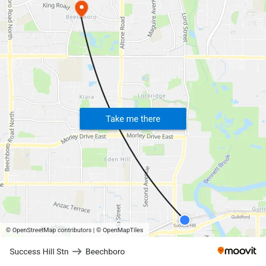 Success Hill Stn to Beechboro map