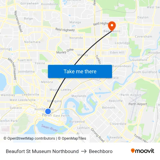 Beaufort St Museum Northbound to Beechboro map