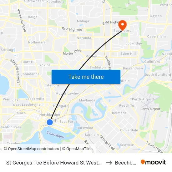 St Georges Tce Before Howard St Westbound to Beechboro map