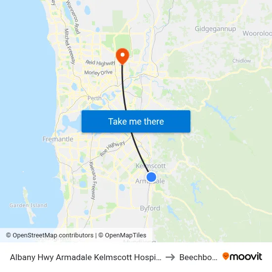 Albany Hwy Armadale Kelmscott Hospital to Beechboro map