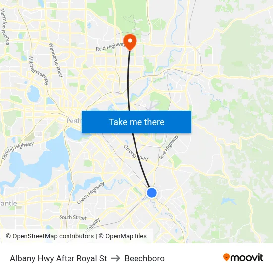 Albany Hwy After Royal St to Beechboro map