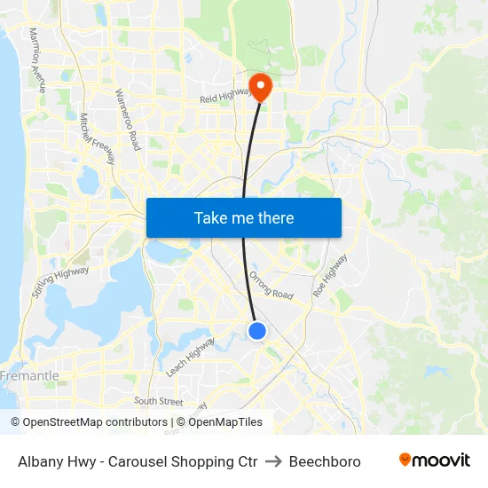 Albany Hwy - Carousel Shopping Ctr to Beechboro map