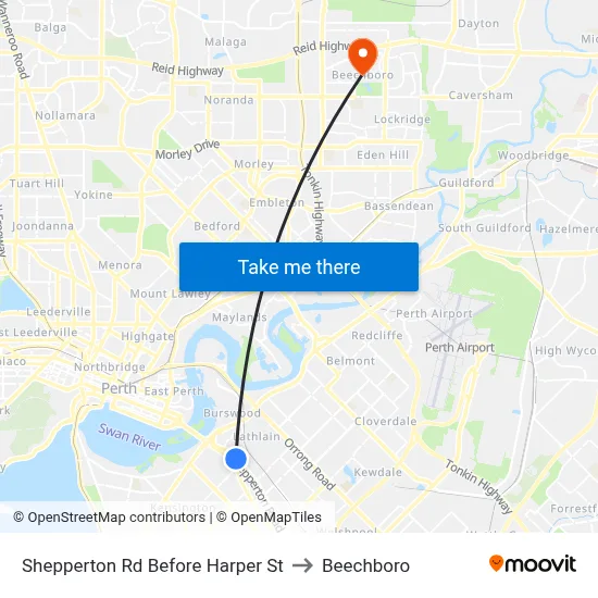 Shepperton Rd Before Harper St to Beechboro map