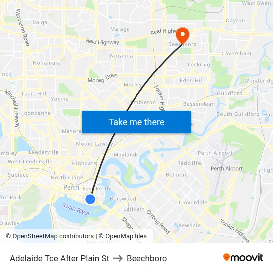 Adelaide Tce After Plain St to Beechboro map